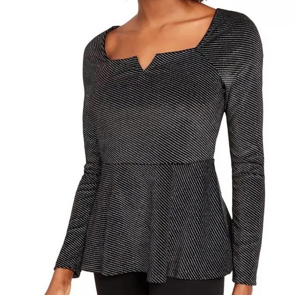 Thalia Sodi Womens Long Sleeve‎ Peplum Hem Metallic Square Neck Top Small S - Picture 1 of 7